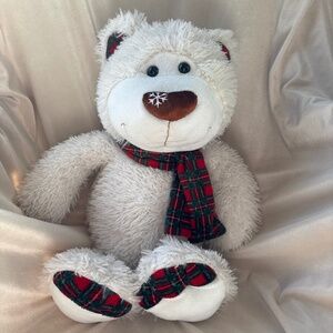 Teddy Bear,, soft white plush,  winter themed,  20 “, excellent condition
